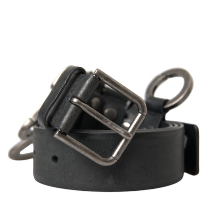 Black Calf Leather Silver Metal Buckle Belt