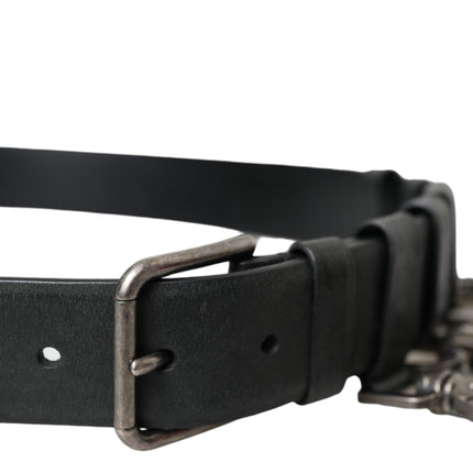 Black Calf Leather Silver Metal Buckle Belt