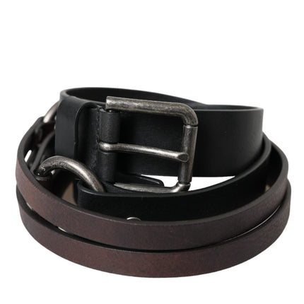 Black Brown Leather Silver Metal Buckle Belt