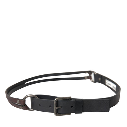 Black Brown Leather Silver Metal Buckle Belt