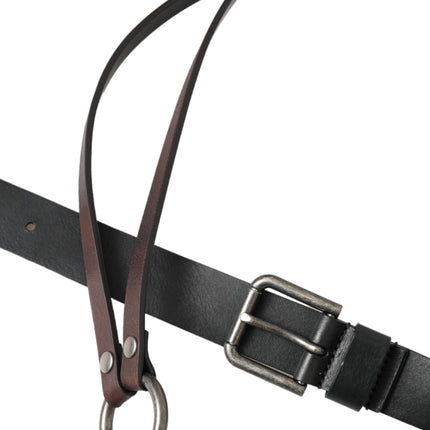 Black Brown Leather Silver Metal Buckle Belt