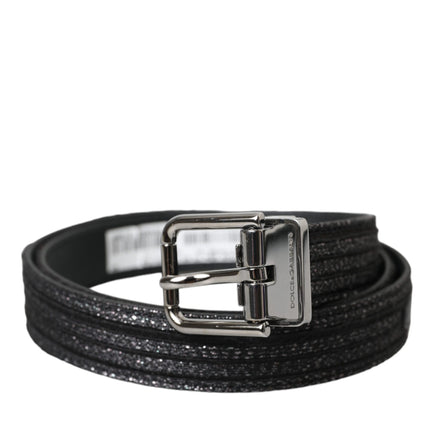 Black Jacquard Stripes Silver Metal Buckle Belt