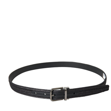 Black Jacquard Stripes Silver Metal Buckle Belt