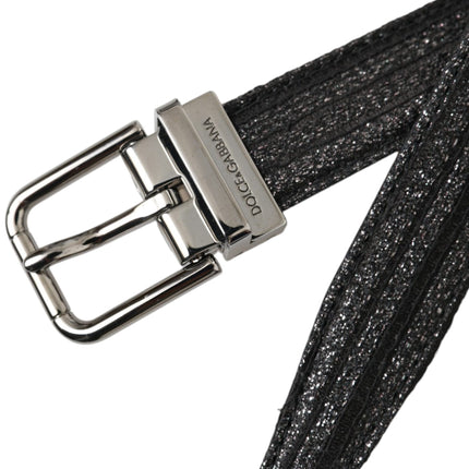 Black Jacquard Stripes Silver Metal Buckle Belt