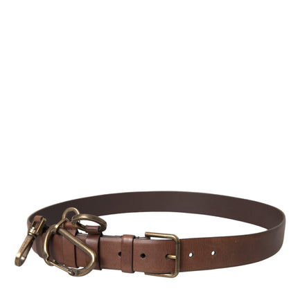 Brown Calf Leather Gold Metal Buckle Belt Men