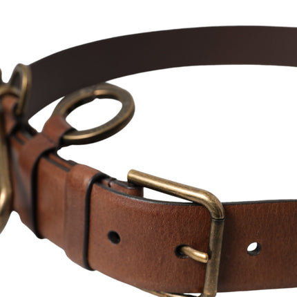 Brown Calf Leather Gold Metal Buckle Belt Men