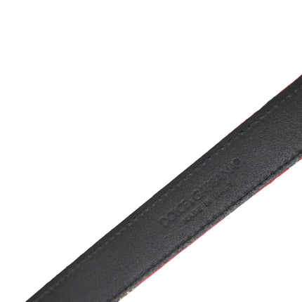 Red Leather Jacquard Silver Metal Buckle Belt