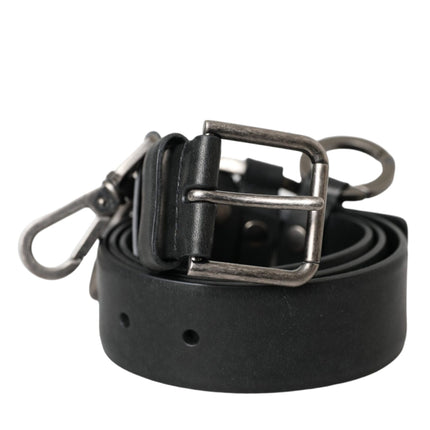 Black Calf Leather Silver Metal Buckle Belt