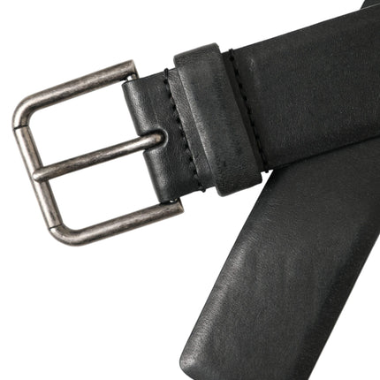 Black Calf Leather Silver Metal Buckle Belt