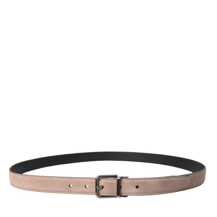 Beige Suede Leather Silver Buckle Belt Men