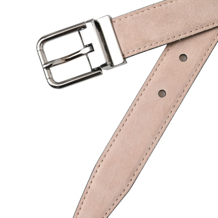 Beige Suede Leather Silver Buckle Belt Men