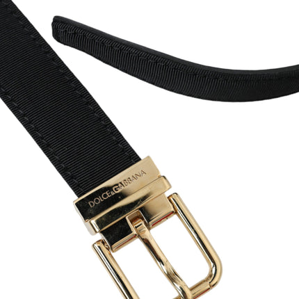 Black Gros Grain Gold Metal Buckle Belt Men