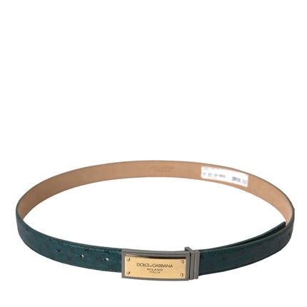 Ceinture de boucle gravée en cuir vert en cuir vert