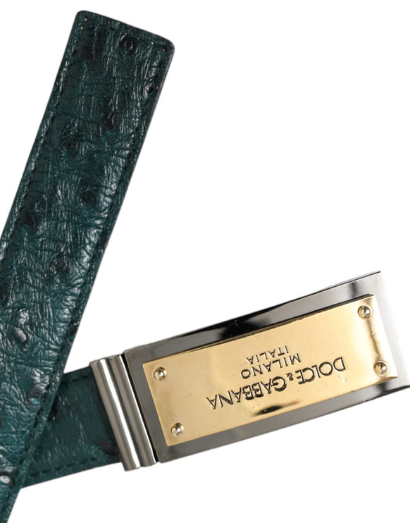 Cintura fibbia con logo in oro in pelle verde