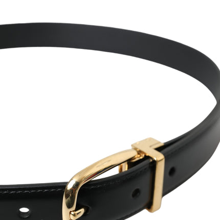 Black Calf Leather Gold Metal Buckle Belt