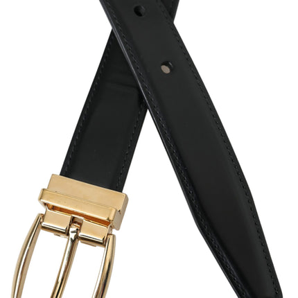 Black Calf Leather Gold Metal Buckle Belt