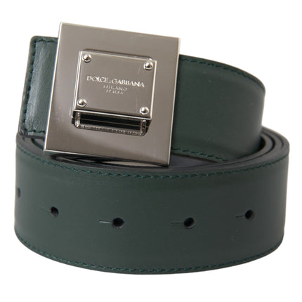 Ceinture de boucle en métal carré en cuir vert