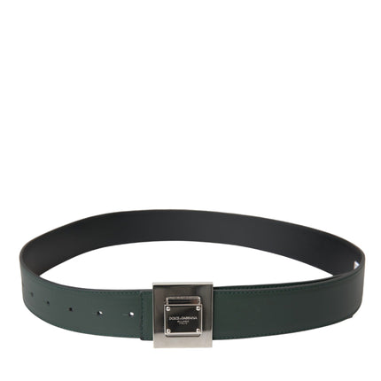 Ceinture de boucle en métal carré en cuir vert