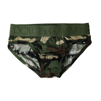 Green Camouflage Logo Cotton Mid Slip Underwear