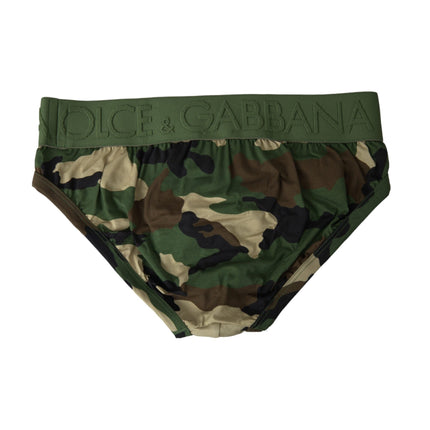 Green Camouflage Logo Cotton Mid Slip Underwear