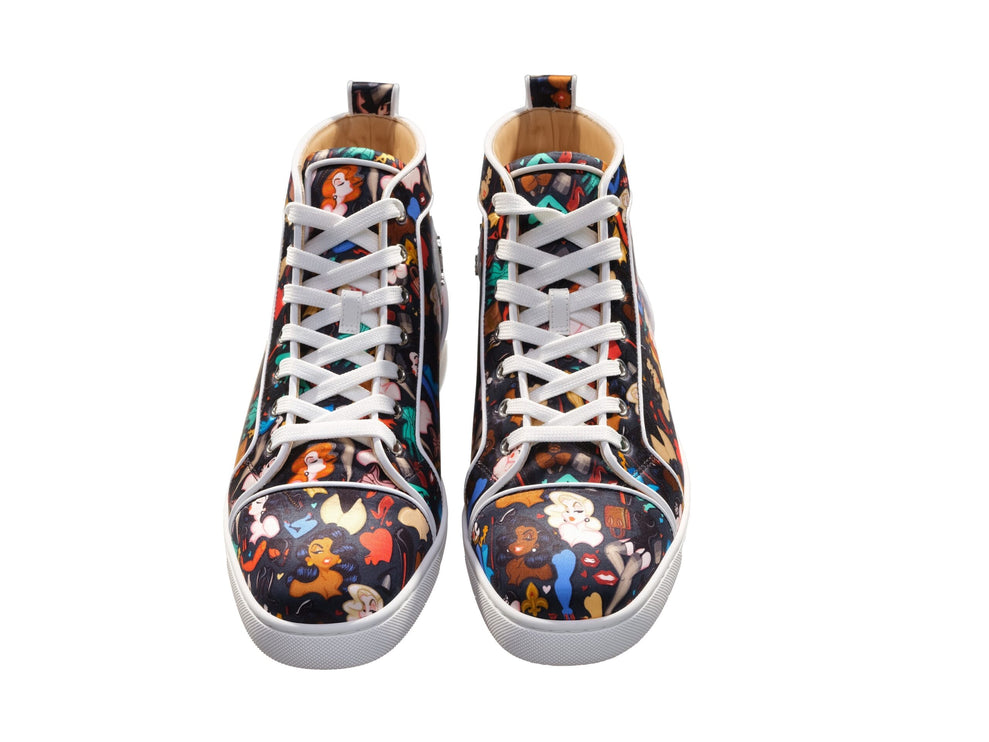 Louis Orlato Flat Crepe Satin Multicolor Limited Edition Dr Bored Print High Top Sneakers