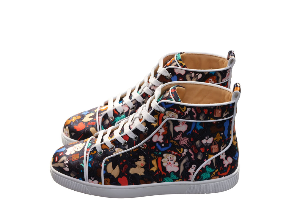 Louis Orlato Flat Crepe Satin Multicolor Limited Edition Dr Bored Print High Top Sneakers