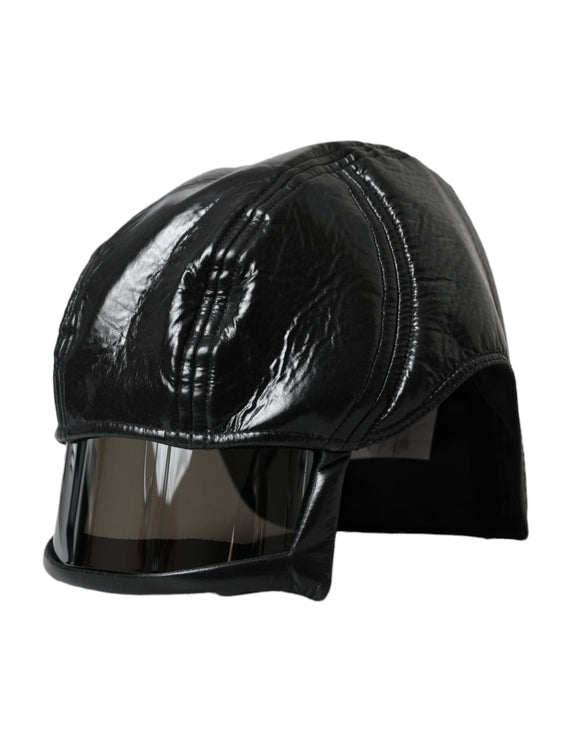 Casco in pelle nera Visor Cappello a secchio uomini