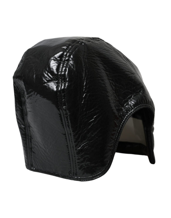 Casco in pelle nera Visor Cappello a secchio uomini