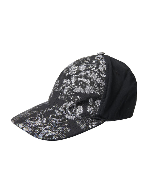 Cappello da baseball con stampa floreale in argento nero