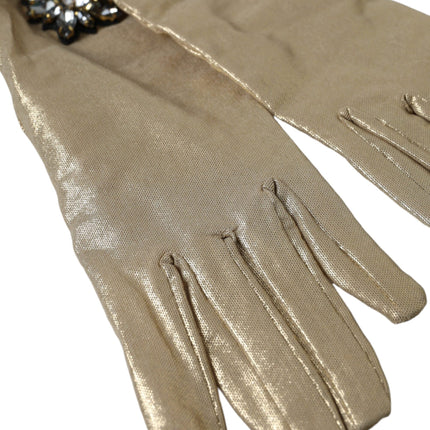 Guantes de longitud de codo de cristal satinado beige