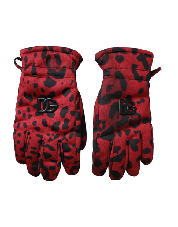 Guanti lunghezza del polso logo leopardo rosso