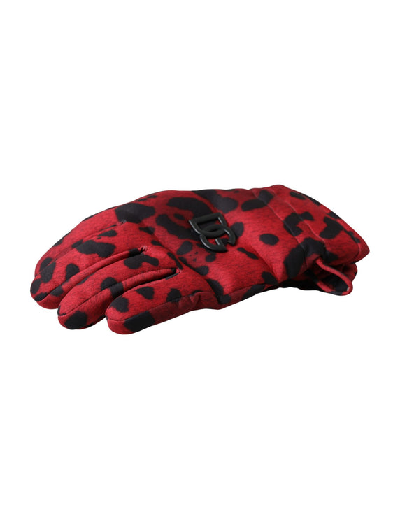 Guanti lunghezza del polso logo leopardo rosso