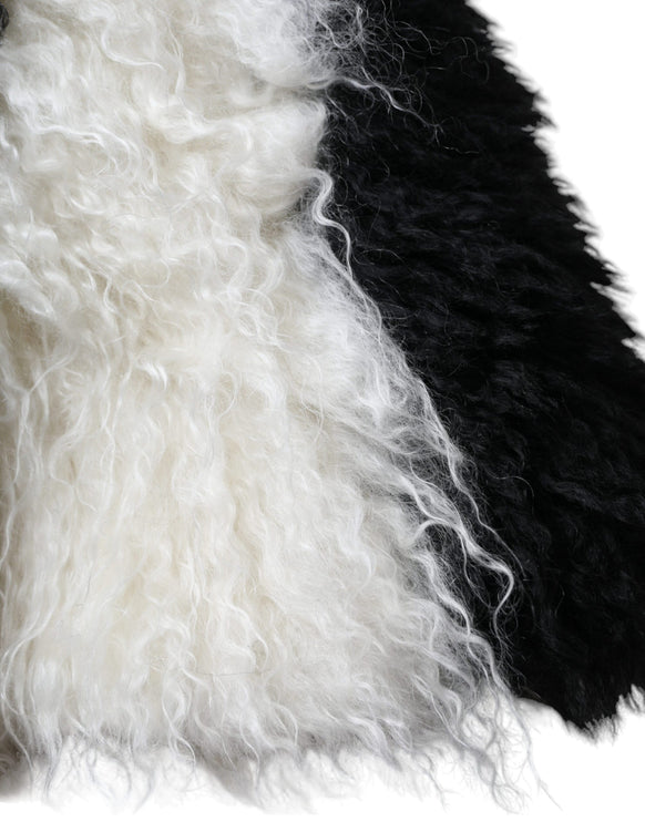 Zwarte witte strepen mohair bont emmer hoed