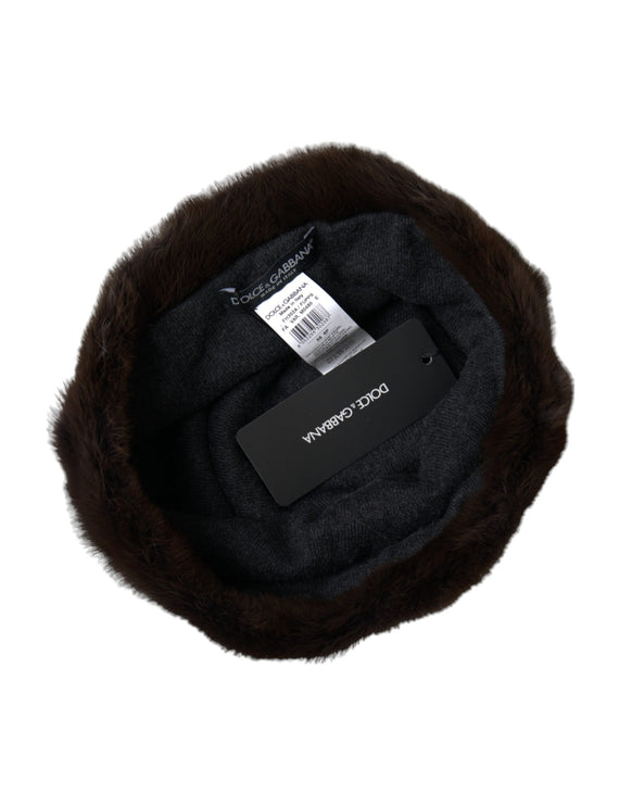 Bruine wezel fur dames kasjmier hoed beanie