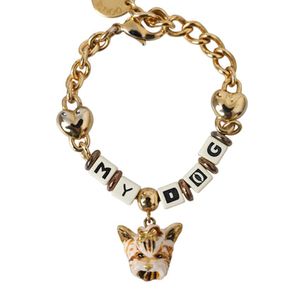 Gold Tone Brass Chain MY DOG Heart Bracelet