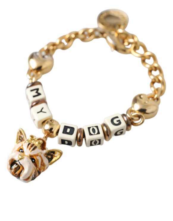 Gold Tone Brass Chain MY DOG Heart Bracelet