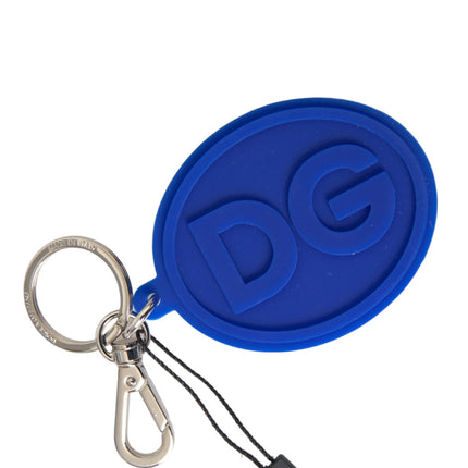 Blauw rubber dg logo zilveren messing metalen sleutelhanger sleutelhanger