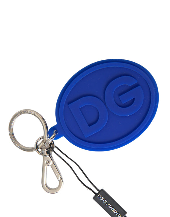 Blauw rubber dg logo zilveren messing metalen sleutelhanger sleutelhanger