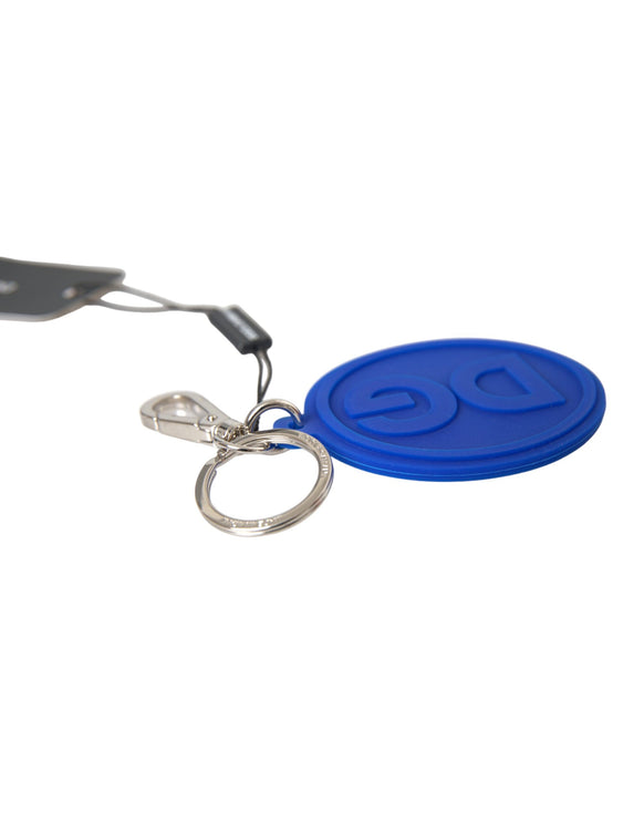 Blauw rubber dg logo zilveren messing metalen sleutelhanger sleutelhanger