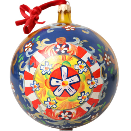 Gold Tone Carretto Print Round Ornament Christmas Ball