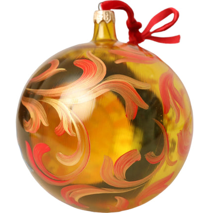 Gold Tone Carretto Print Round Ornament Christmas Ball