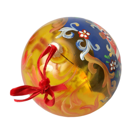 Gold Tone Carretto Print Round Ornament Christmas Ball