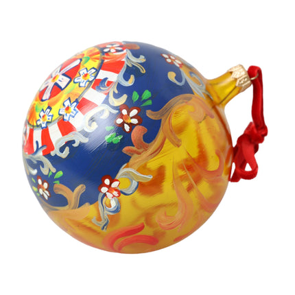 Gold Tone Carretto Print Round Ornament Christmas Ball