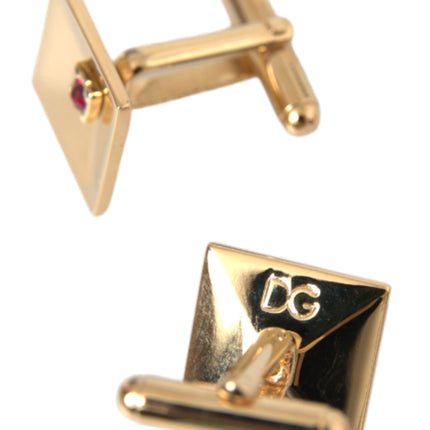 Gold Plated Brass Crystal Square Pin Cufflinks