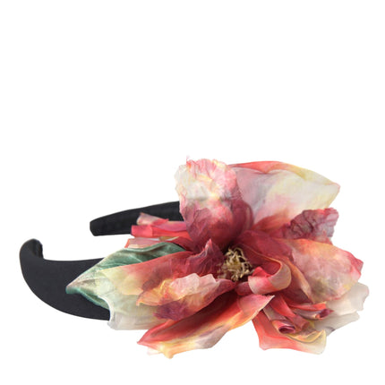 Rose Pink Silk Floral Black Tiara Women Hairband Diadem