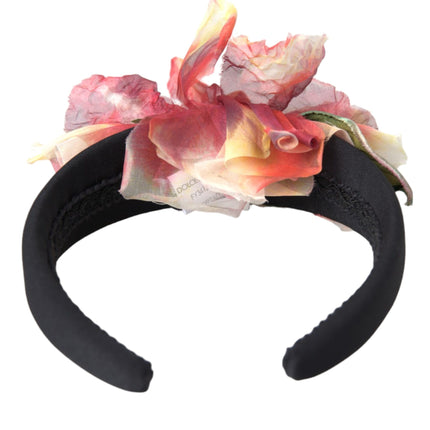 Rose Pink Silk Floral Black Tiara Women Hairband Diadem