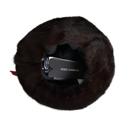 Dark Brown Mink Fur Gold Crystal Crown Hat