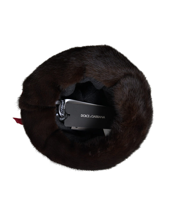 Dark Brown Mink Fur Gold Crystal Crown Hat