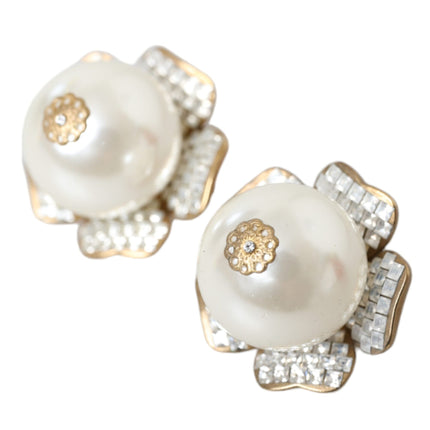 Gold Tone Maxi Faux Pearl Floral Clip-on Jewelry Earrings