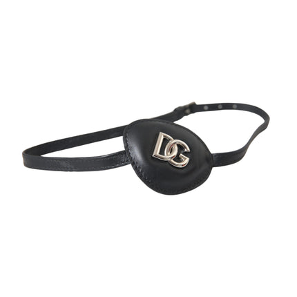 Black Calfskin Leather Metal DG Logo Eye Patch